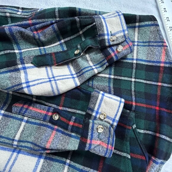 Eddie Bauer Mens Small Flannel Plaid Shirt Green Button Up Wool Blend Pockets - Picture 9 of 9